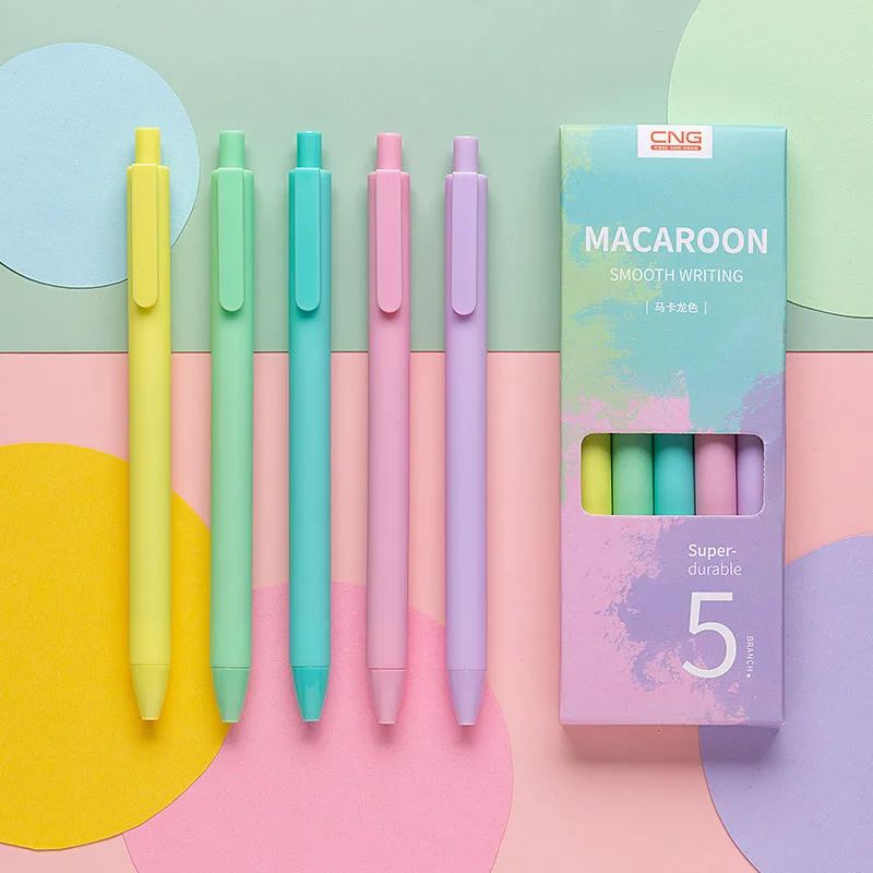 Creative Student Stationery Macaron Candy Color Press Neutral Pen Advertising Pen Signature Pen Black 5 Pack