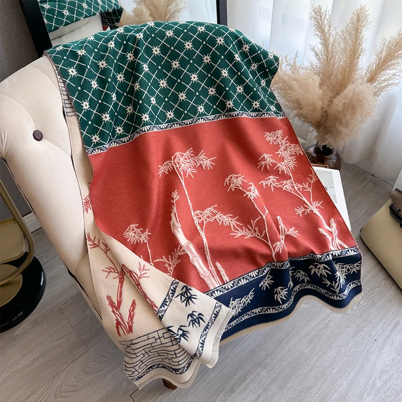 Толстый хиджаб из искусственного кашемира с цветочным принтом пончо женский