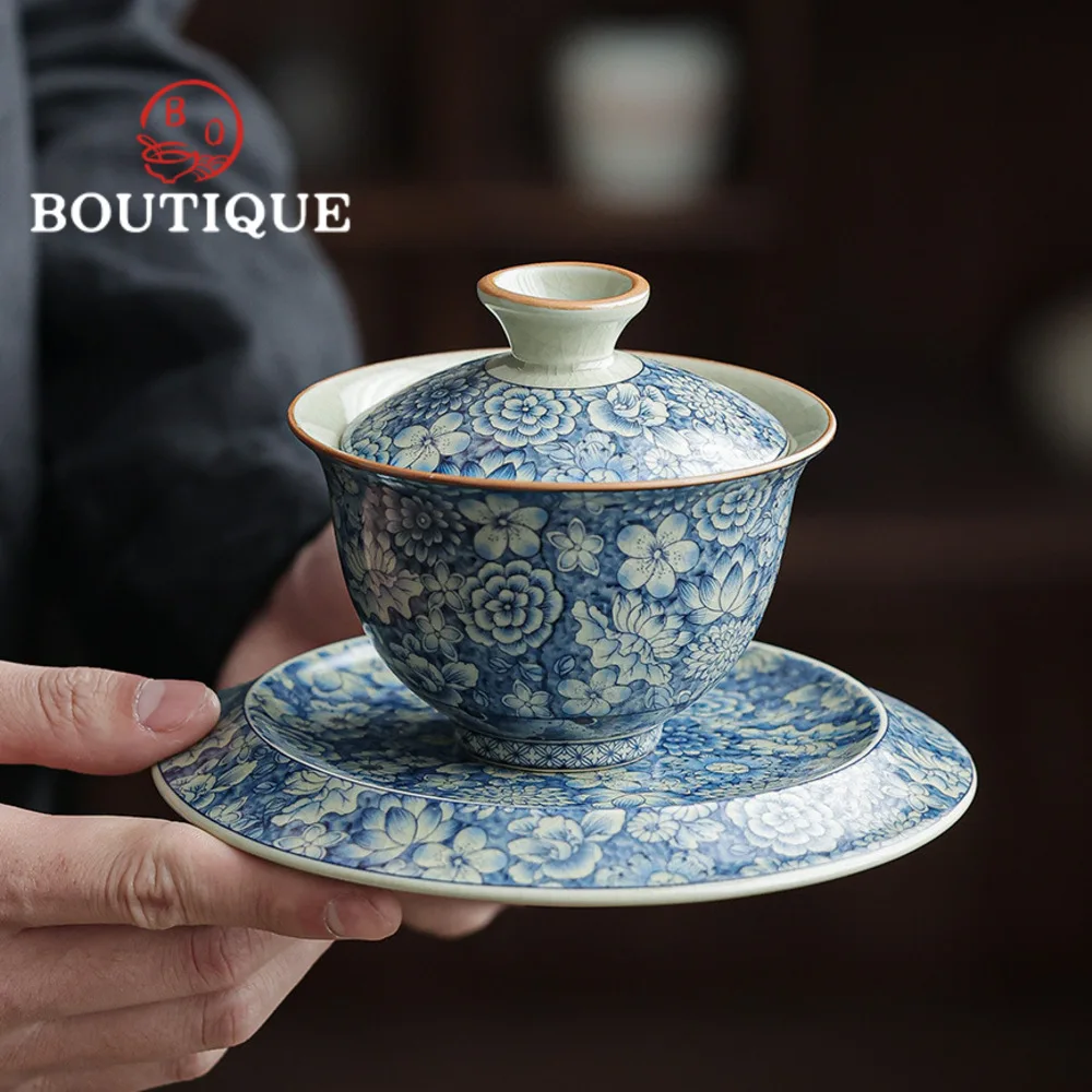 164 мл Ретро сине-белая Фотолюминесцентная Крышка для японского чайного сервиза