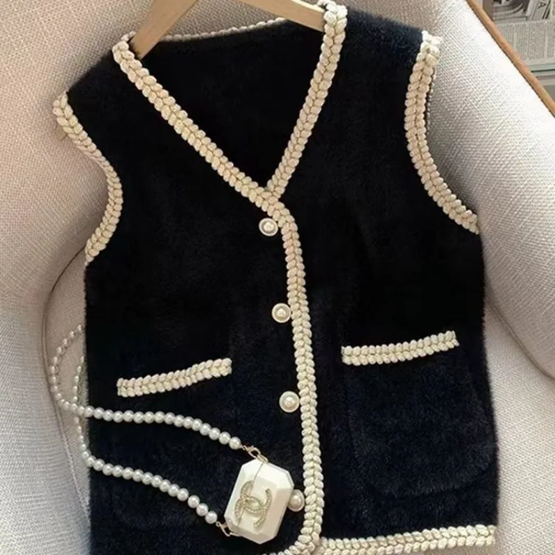 Женский винтажный свитер с бусинами элегантный вязаный облегающий черный или