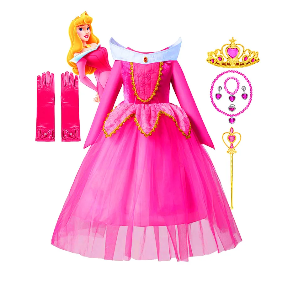 Girls Pink Tutu Princess Dress Fairy Tale Sleeping Beauty Costume Kids Aurora Cosplay Outfit Vestido Carnival Gown Autumn Winter