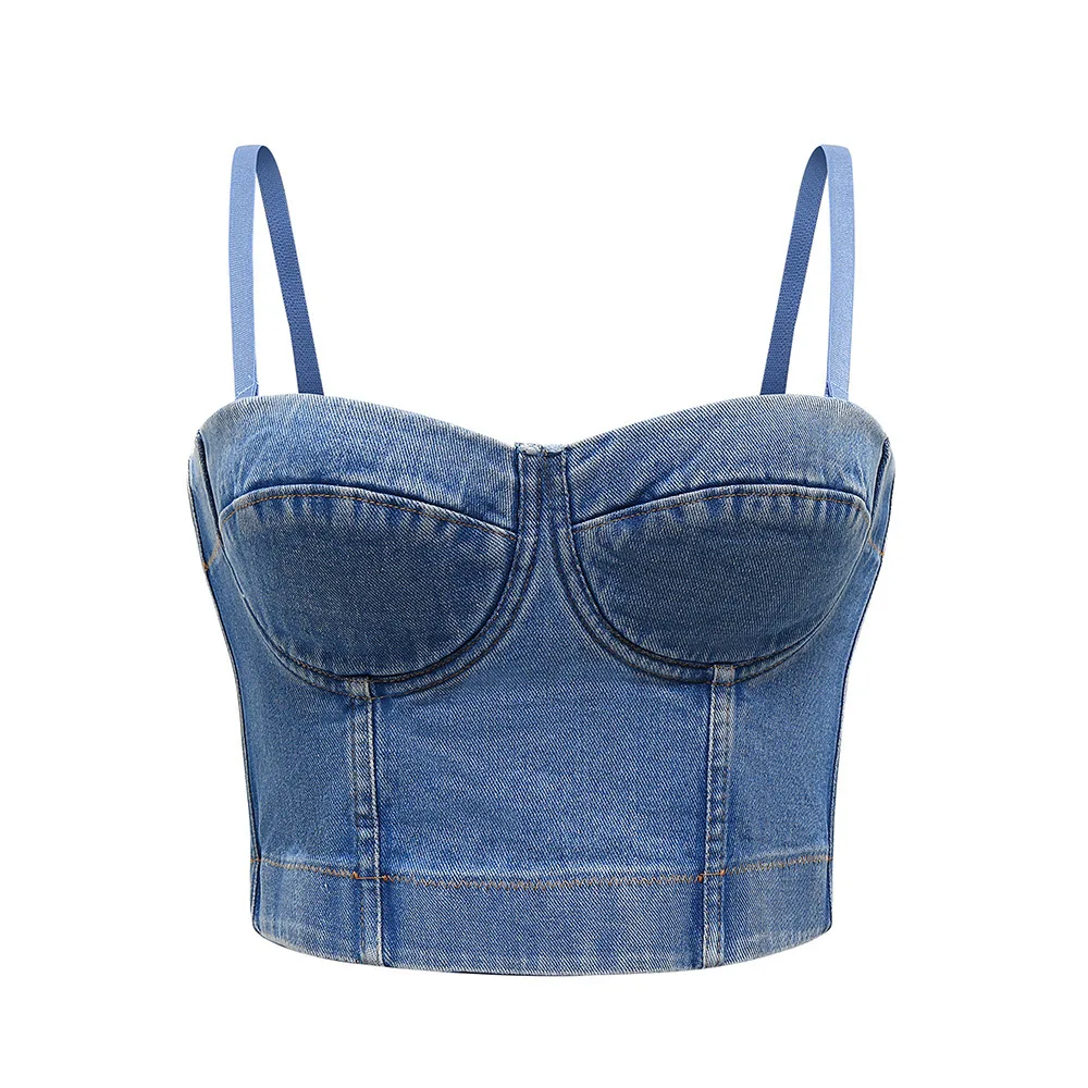 

Fishbone denim suspender vest women's summer short slim sexy backless underwear with bottom corset