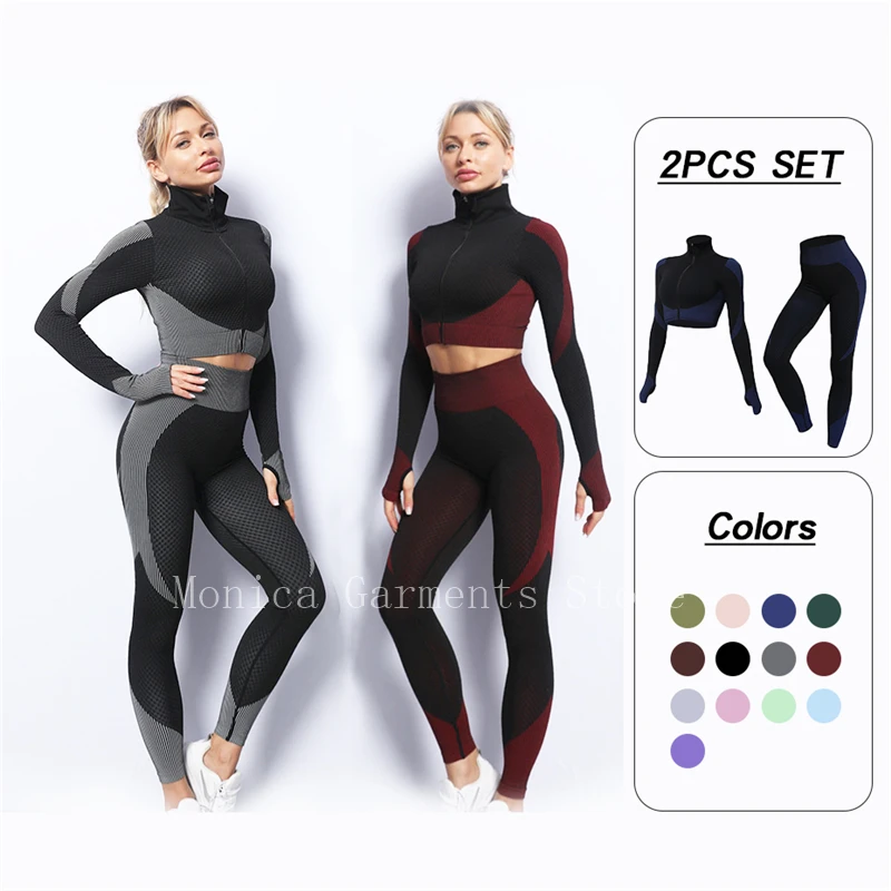 

2 Piece Yoga Set Bar High-Waisted Tight Pants Gym Exercise Clothing Suitable Sportswear For Women Zipper Jacket Legging Suit