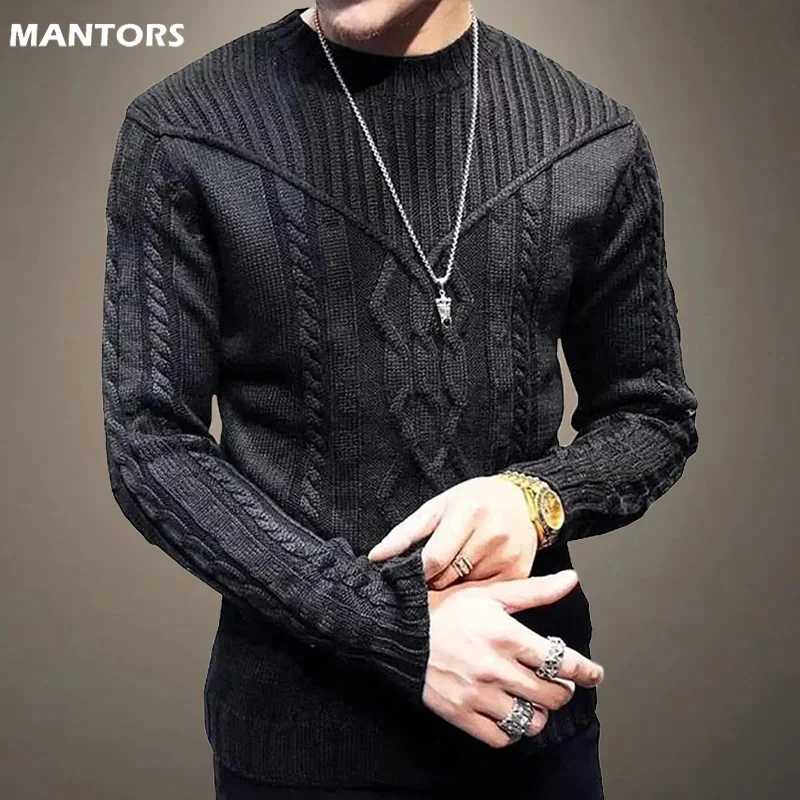 

tricoté à manches longues et c rond pour homme, Vintage, basique, couleur unie, à la mode, nouvelle clection hiver