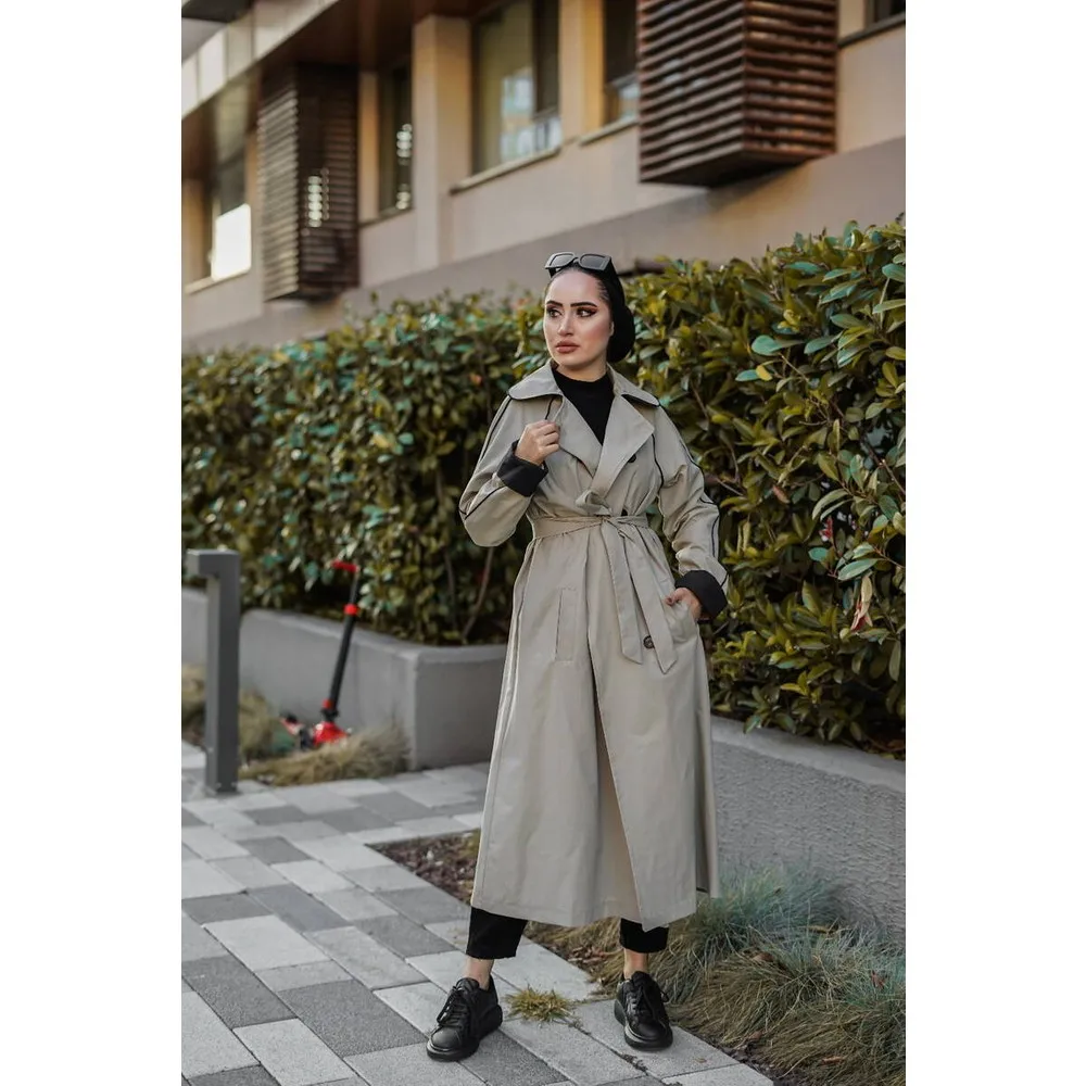 

Ribbon Detail Long Trench Coat AN7418 Beige