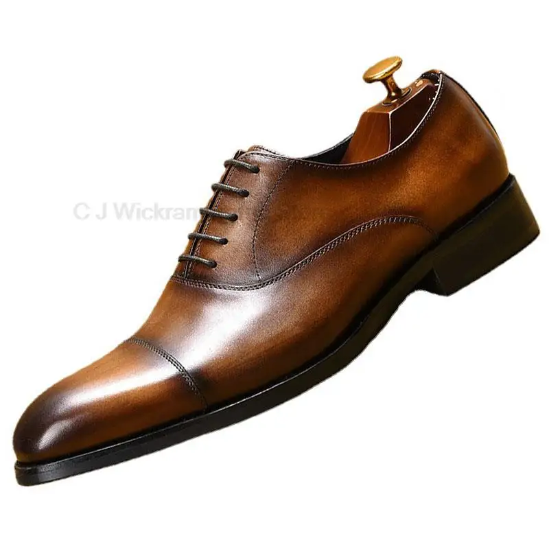 Wingtip Genuine Calf Leather Luxury Brand Lace Up Business Office Brogue Dress Shoes For Men