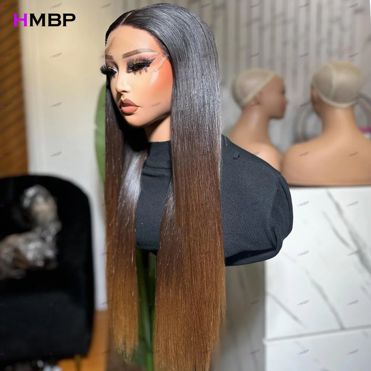 Ombre 1b/30 цветов Прямые бесклеевые кружевные фронтальные парики Ready To Go 360/13×6 HD