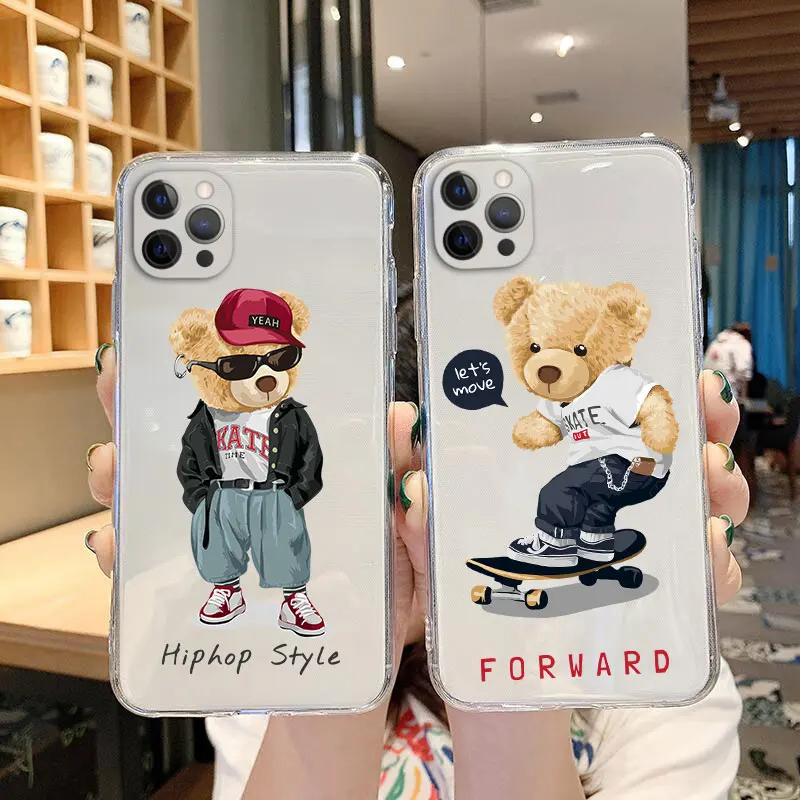 

Transparent Soft TPU Cute personality Bear Anti-fall Soft phone case suitable for IPhone14 13 12 11proMax X Xr Xsmax