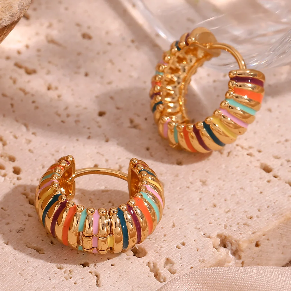 

316L Stainless Steel Colored Drip Oil Circle Earrings For Women Girl Fashion Anti-rust Ear Jewelry Gift Party