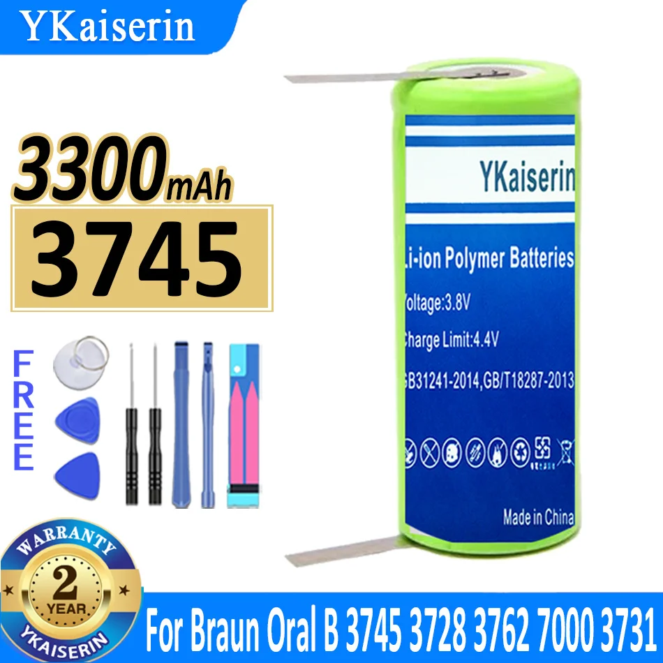 

3300mAh YKaiserin Battery for Braun Oral D25 D28 3745 3728 3762 B 7000 3731 P7000 Electric Toothbrush 1.2V 42mm X 17mm Batteries