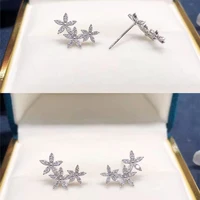 new simple cute silver plated flower stud earrings for women shine white cz stone micro paved fashion jewelry party gift earring