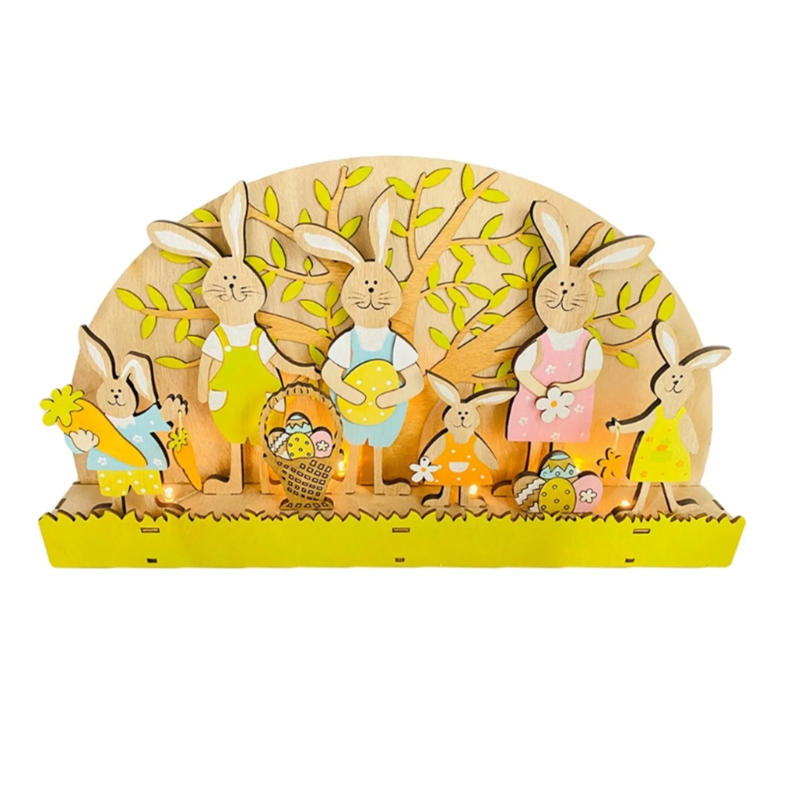 

Easter Tabletop Decorations LED Light Hollow Wooden Bunny Crafts Easter Wooden Bunny And Eggs Ornaments Dining Room Table Center