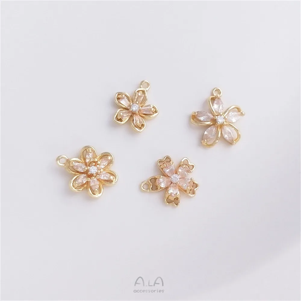 

14K gold clad mini with zirconia small flower pendant peach blossom cherry blossom pendant diy bracelet earrings jewelry charm