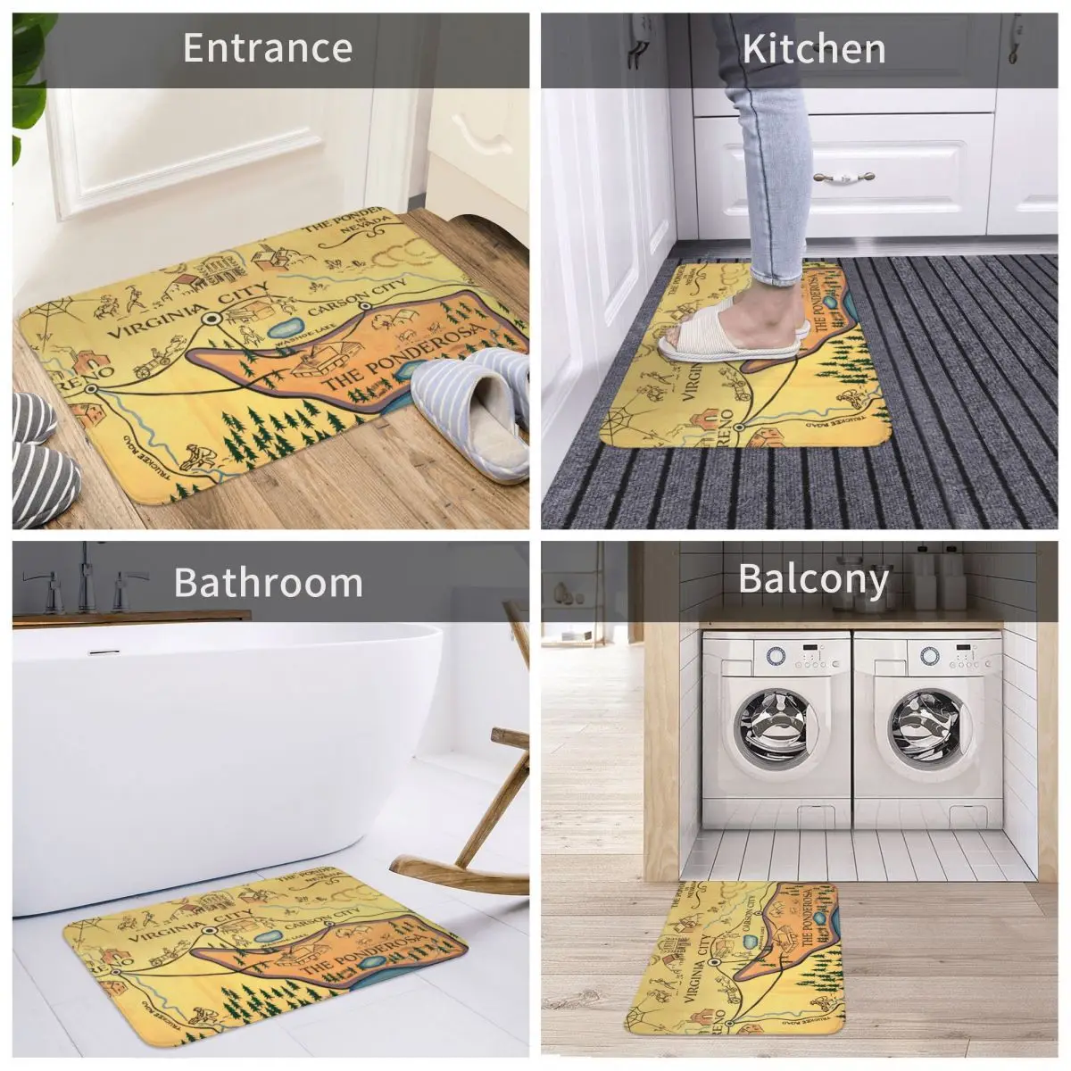 

Door Mat Map Of The Ponderosa From Bonanza Decor 3D Rug Carpet Bathmat Anti-slip Entrance Living Room Home Kitchen Absorbent