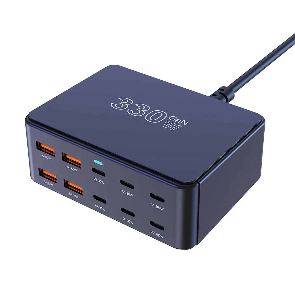 Зарядное устройство GaN мощностью 330 Вт USB C Быстрое настольное 10-портовое зарядное