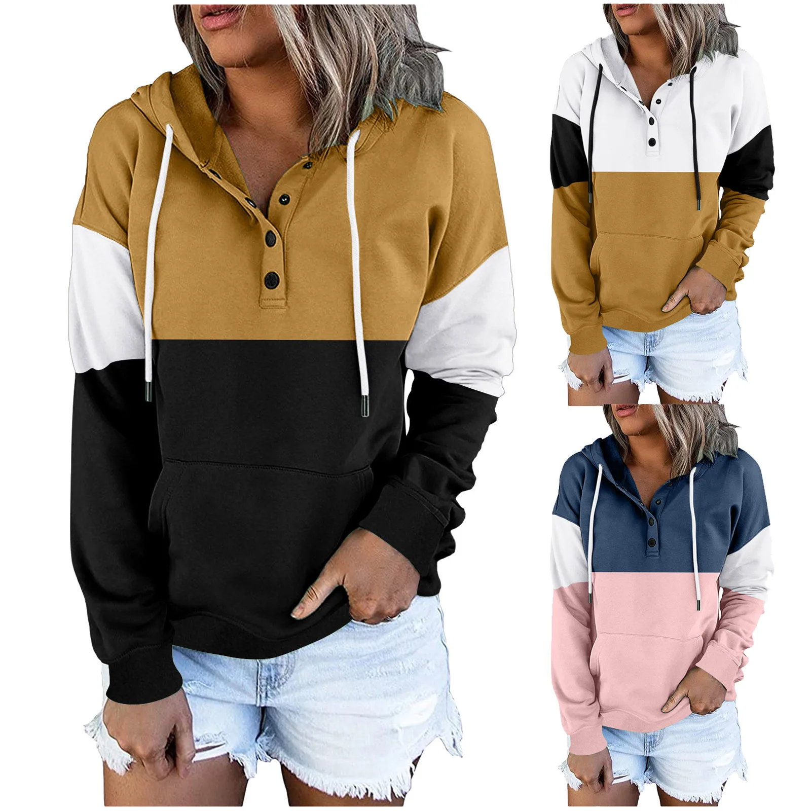 

Long Hoodies Button Down With Pocket Tops Women's Sweatshirts Sleeve Pullover Women Full Zip Lightweight Hoodie Zip Long Hoodie