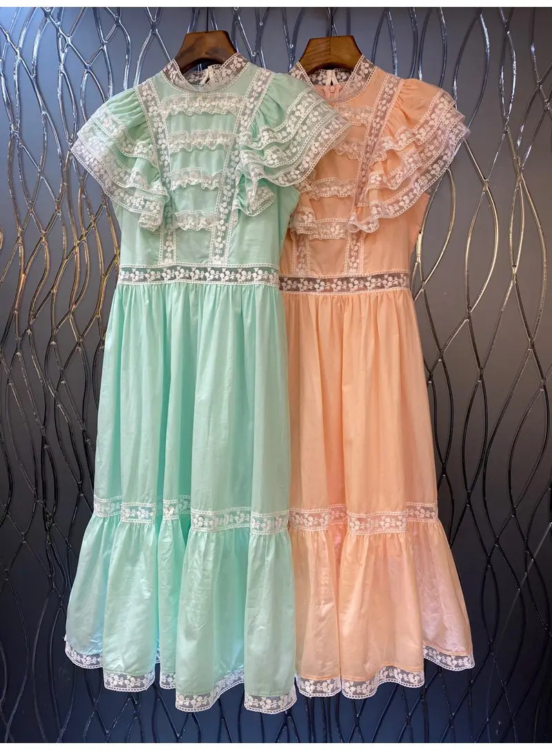 

Женское кружевное платье, белое Повседневное платье до середины икры с коротким рукавом, в стиле пэчворк, абрикосового и голубого цветов, лето 2022