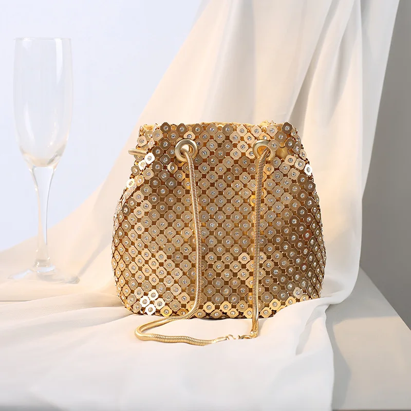 

Qyahlybz Fashion All-match Dinner Bag Full Rhinestone Shiny Bucket Bag Women's Handbag Chain Crossbody Bags