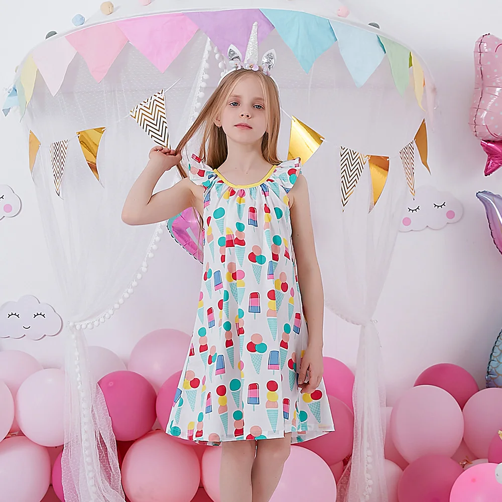 Платье женское летнее на бретельках без рукавов с принтом мороженого