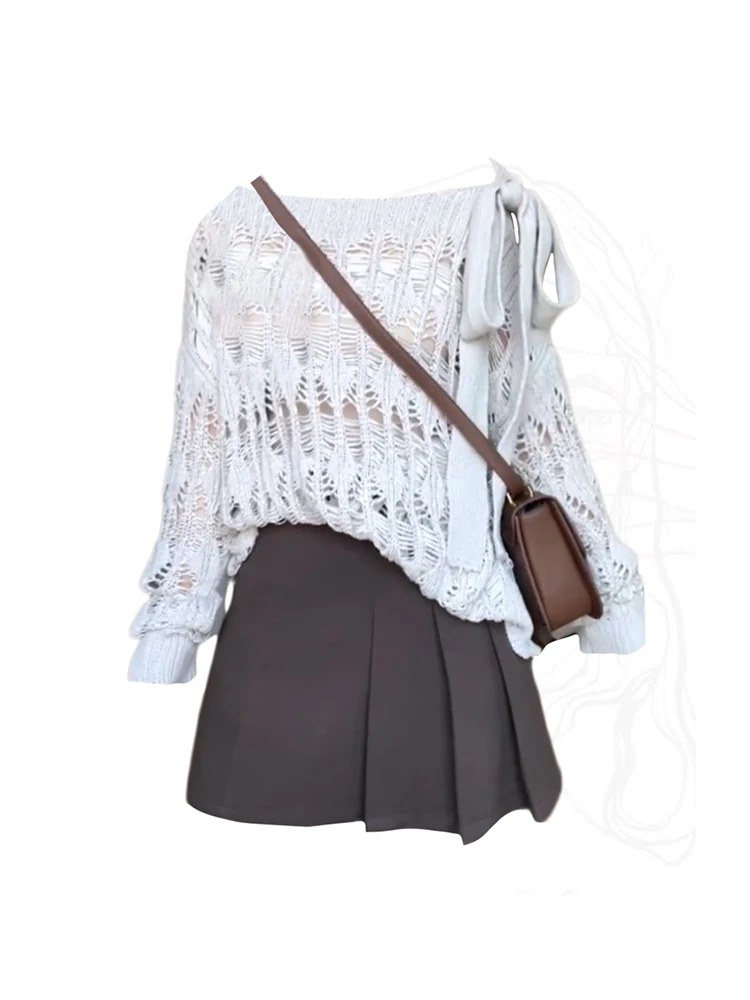 Женский вязаный пуловер оверсайз с вырезом лодочкой в стиле преппи