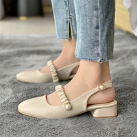 2022 new fashion solid color sandals women baotou medium thick heel gentle belt buckle comfortable single shoes women%e2%80%99s