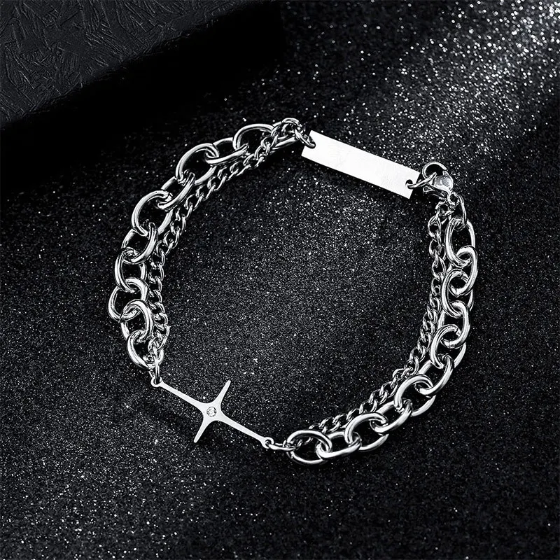 

Double Layer Stainless Steel Cross Bracelet for Women Men Cross Charm Hand Chains Hip Hop Wristband Homme Bracelet Jewelry Gifts
