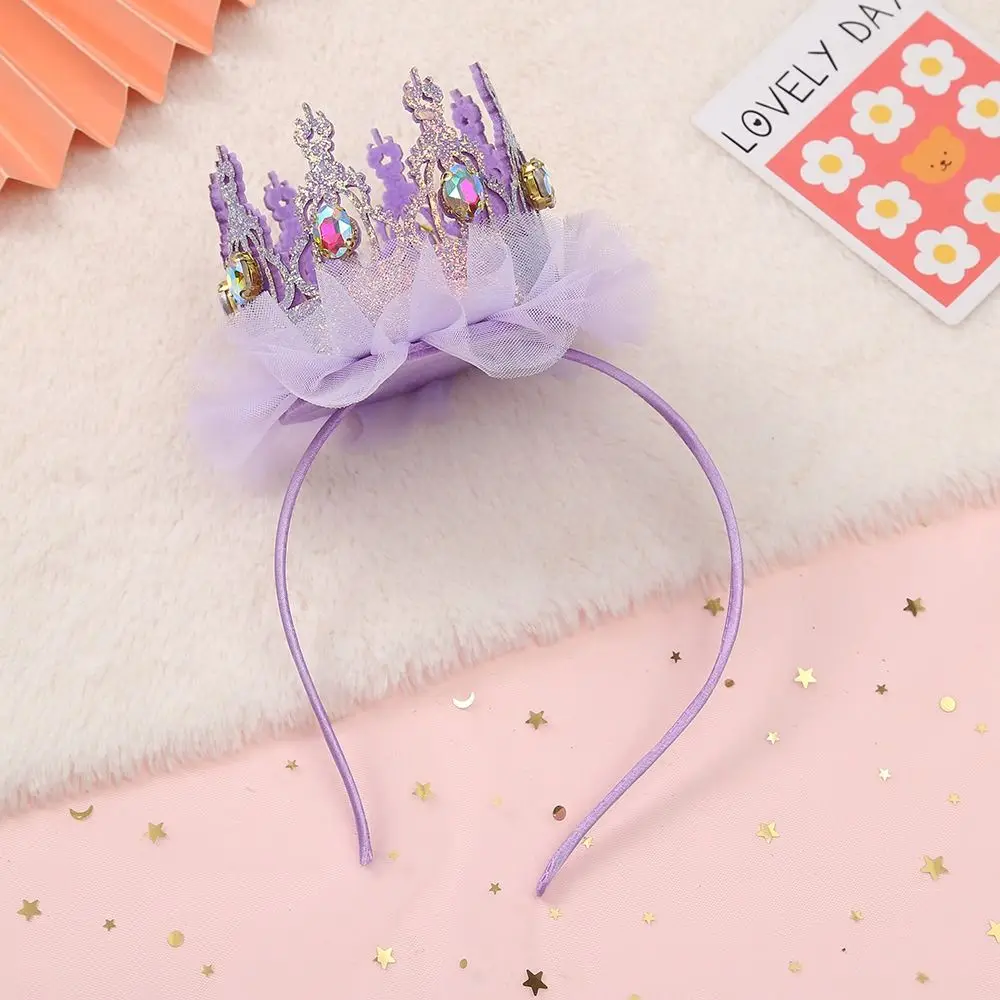 

Sweet Cute Rhinestone Crown Fairy Headdress Mesh Leather Girl Hair Band Korean Style Headband Headwear Hair Hoop