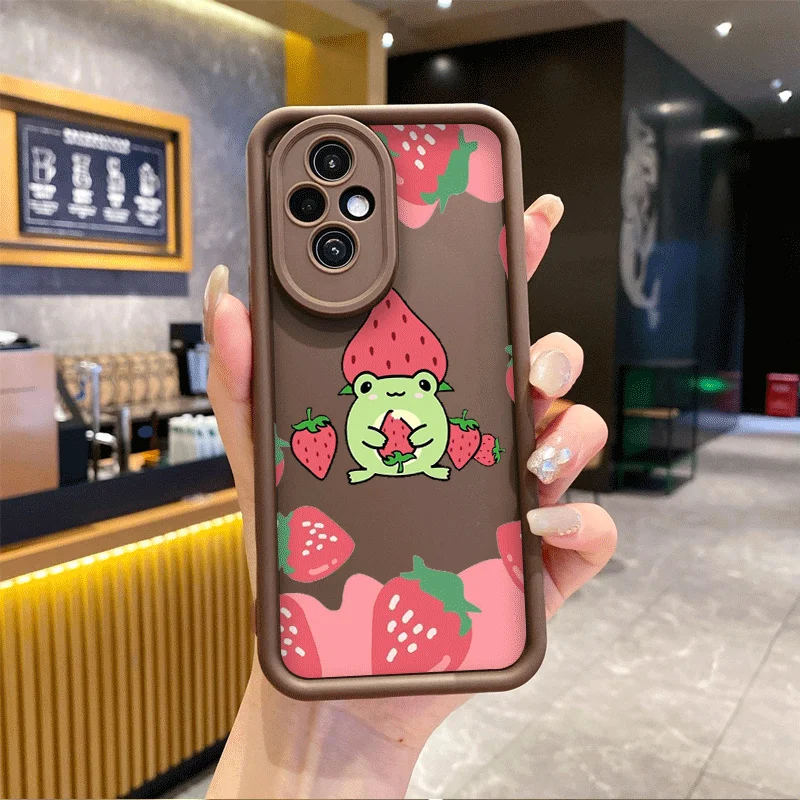 Милый чехол для телефона с мультяшной лягушкой и клубникой Honor Huawei 200 90 Lite P20 P30 P40 8
