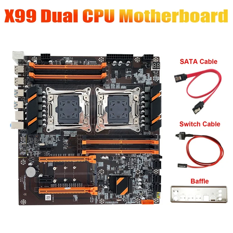 

Материнская плата X99 с двумя слотами для процессора + кабель SATA + коммутационный кабель + перегородка LGA 2011 DDR4 6xsata 3.0 поддержка материнской платы ЦП 2011-V3