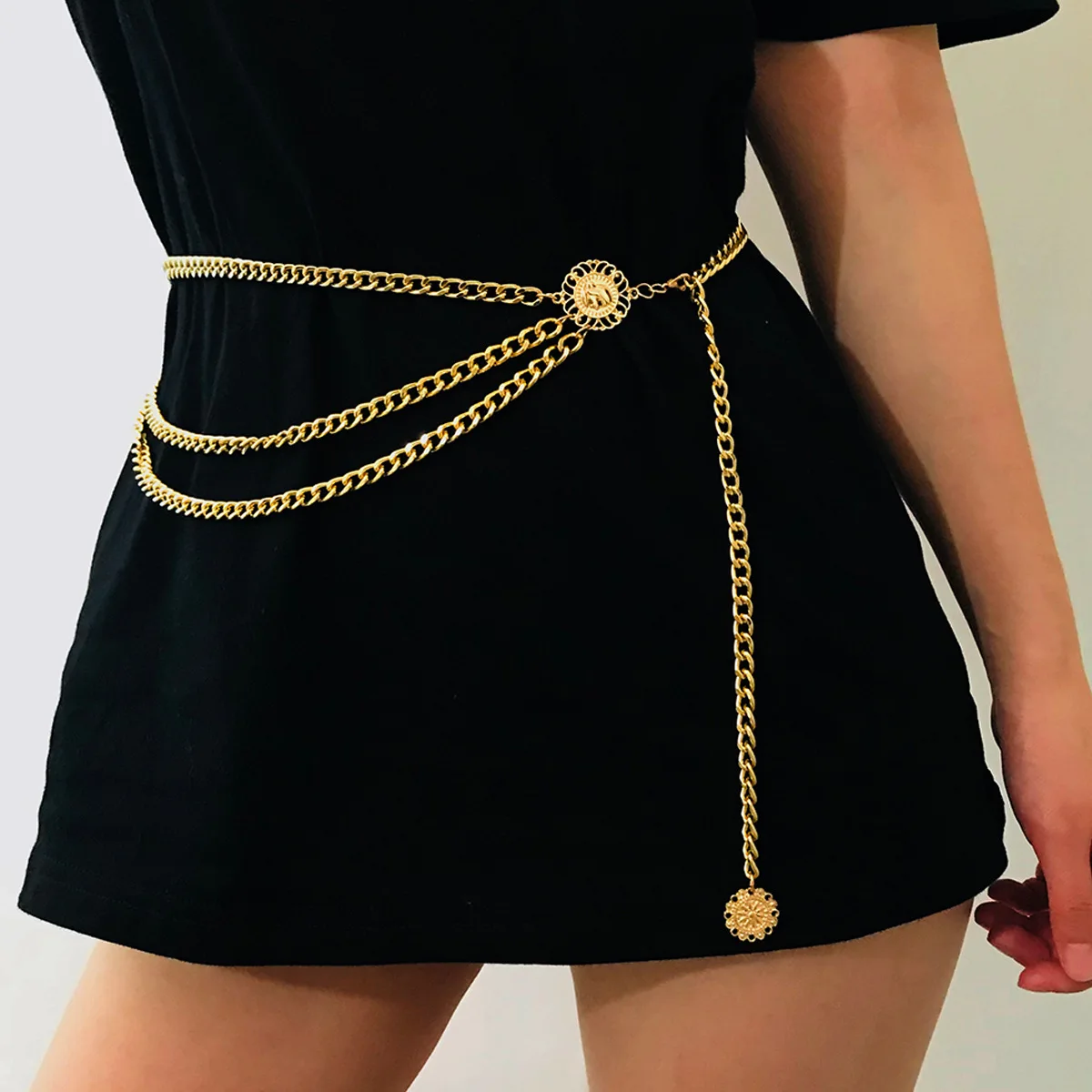 

Women Fashion Belt Hip High Waist Gold Silver Narrow Metal Chain Chunky Fringes Crystal Diamond Waist Chain 2022