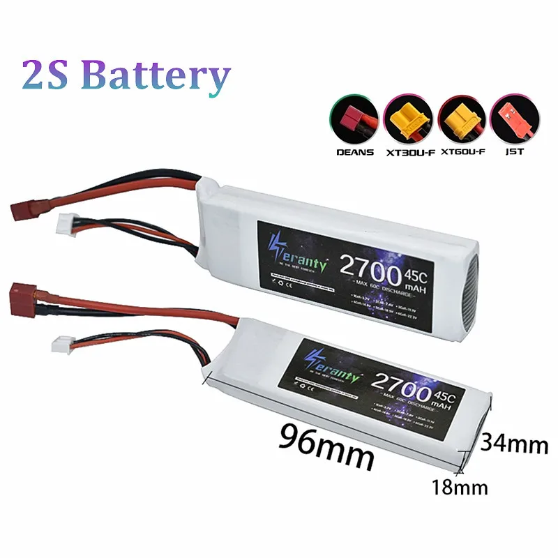 

2S 7.4V Lipo Battery 2700mAh 45C for RC FPV Helicopter Airplane Drone Quadcopter Model Racing Hobby With Deans T/XT30/XT60/JST