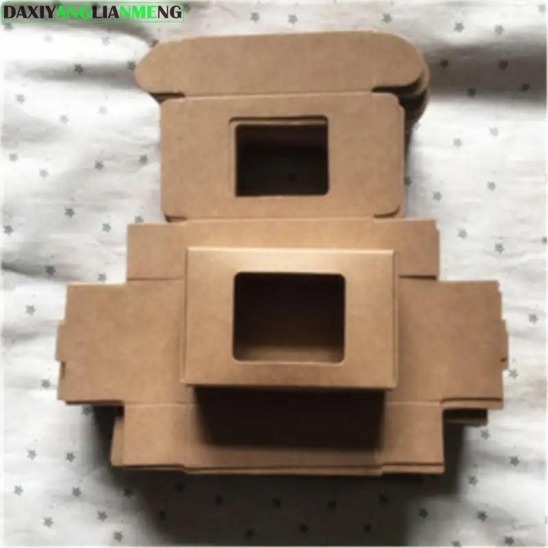 

100pcs/lot 9.4x6.2x3cm Brown Kraft Paper Box Party Gift Packing With Hollow Window Handmade Soap Wedding Favor Free Shipping