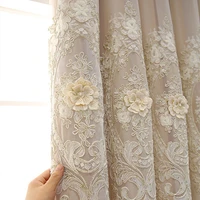 european royal luxury embossed flower embroidered pearls tulle curtain high end imitation satin curtains for living room bedroom
