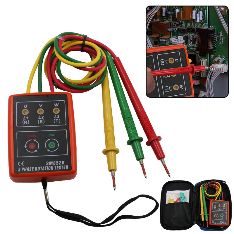 

SM852B Phase Meter Current Voltage Detector Three-phase Ac Buzzer Phase Sequence Meter Voltage Tester 60V~600V Electrician Tools