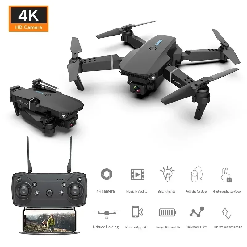 

HJ Mode Foldable Helicopter Aircraft Quadcopter Drone HD 4K Camera Kid Gift Toys E88 Professional Wide Angle RC DronToy