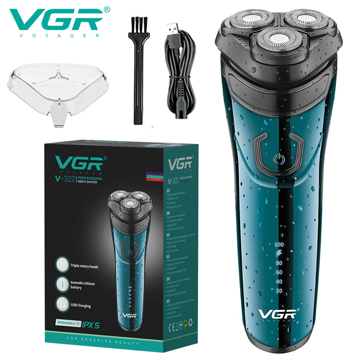 

VGR Razor Electric Shaver Waterproof Shaving Machine Professional Trimmer Beard Digital Display Shaving Machine for Men V-322