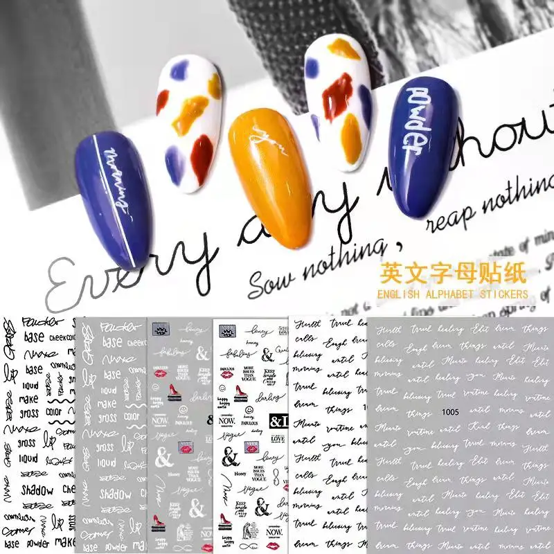 

1pc 3D Sticker for Nails English Text Fashion Magazine Design Nail Slider Stickers Love Image Adhesive Decals Nail Decorations