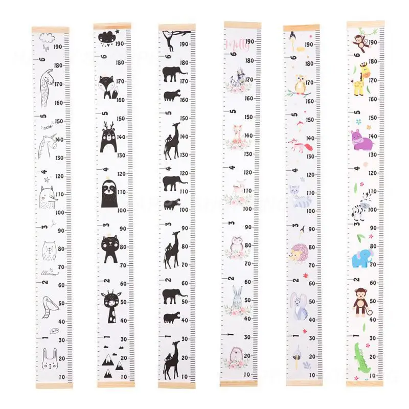 Cartoon Baby Kids Growth Chart Record Wood Frame Fabric Height Measurement Ruler For Boys & Girls Child's Room Wall Decoration