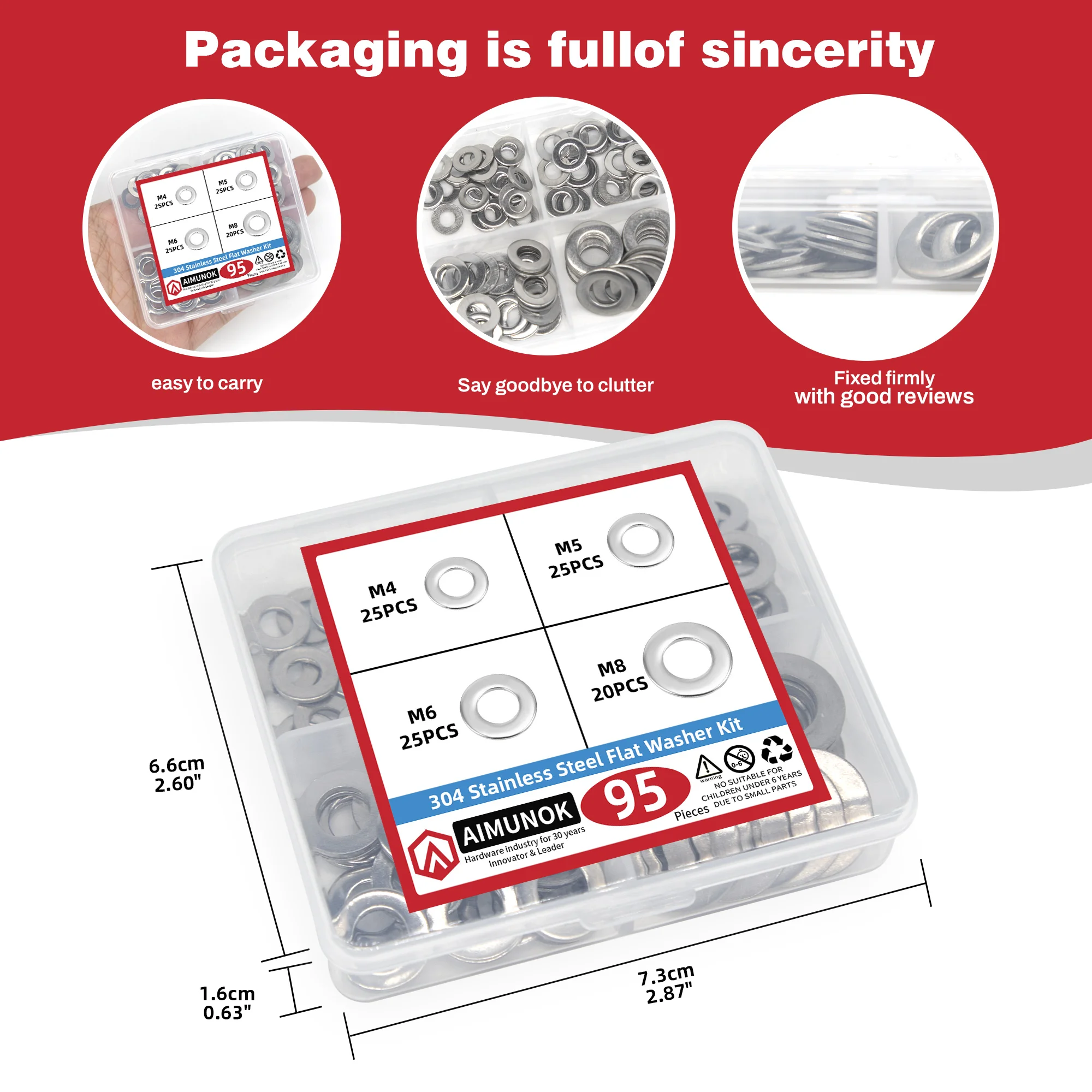 95 шт. комплект плоских шайб из нержавеющей стали 304 4 размера M3 M4 M6 M8 металлические