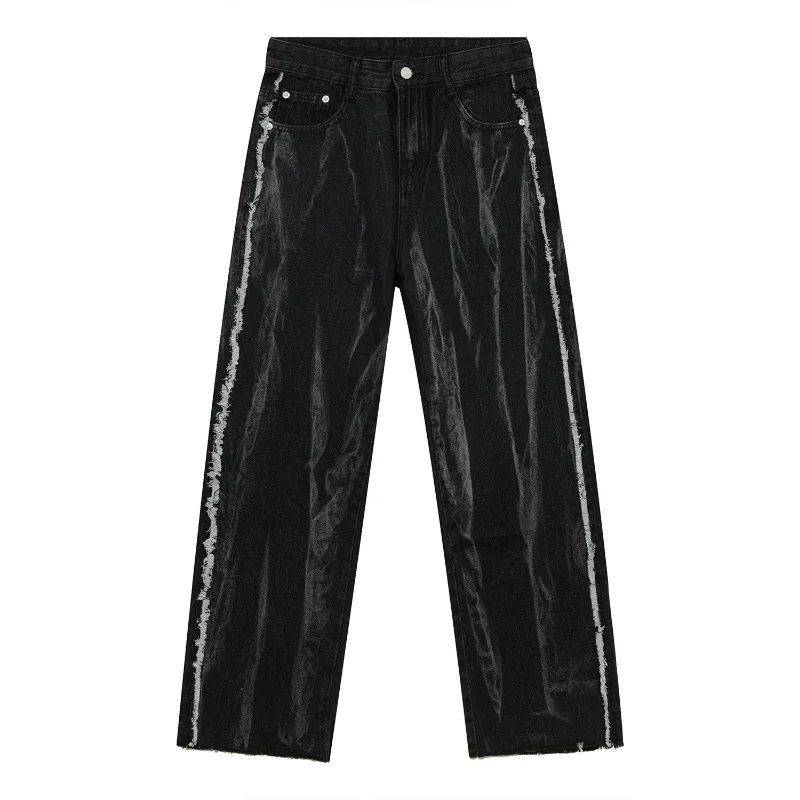 Four Seasons New Korean Version Tie-Dye Personality Design Straight Mid Waist  Oversized Retro Lapel Fashion Jeans for Men 2022