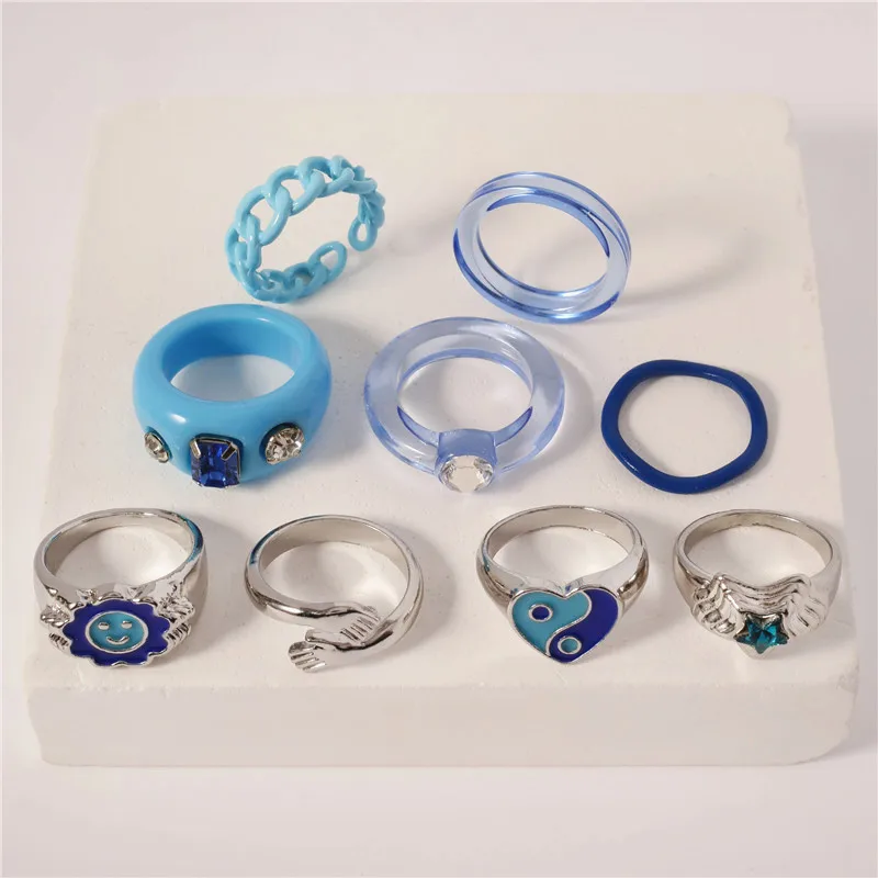 

Punki 2022 New Ins Japan and South Korea Blacl Love Flame Drip Oil Rings Open Alloy Gossip Tai Chi Men Women Diy Jewelry
