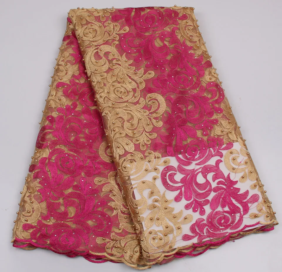 

Red Wedding Dress Sewing Fabric Charming African Tulle Lace Fabric High Quality Embroidered Stone Lace Fabric C383