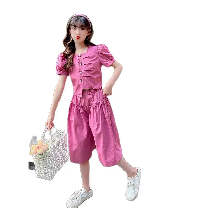 

Teen Girls Clothes Set Fashion Summer Kids Pink Top Set Short Sleeve + Shorts 2 Piece Set Baby Summer Casual Clothes T-Shirt