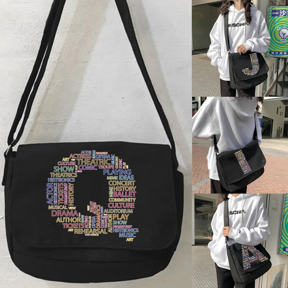 

Холщовая сумка-мессенджер через плечо в стиле Харадзюку, японская диагональная Женская сумочка, студенческий конверт для девушек с текстовым узором