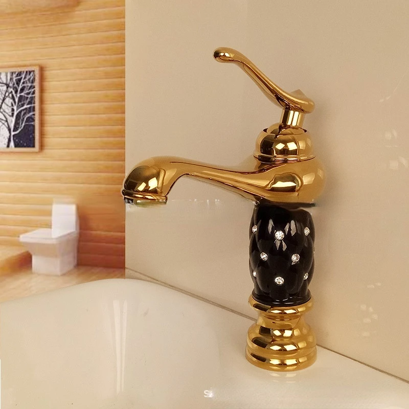 

European retro Bathroom faucet home gold Sink faucet ceramic diamond Tapware light luxury high end washbasin taps