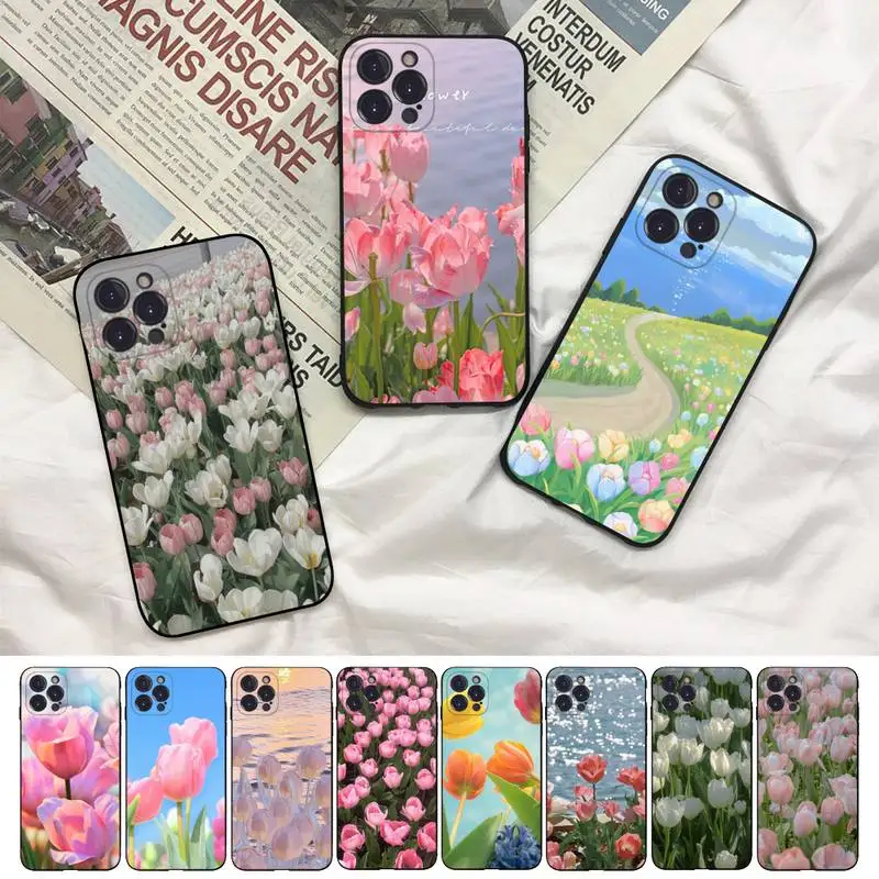 

tulips flower Phone Case For iPhone 8 7 6 6S Plus X SE 2020 XR XS 14 11 12 13 Mini Pro Max Mobile Case