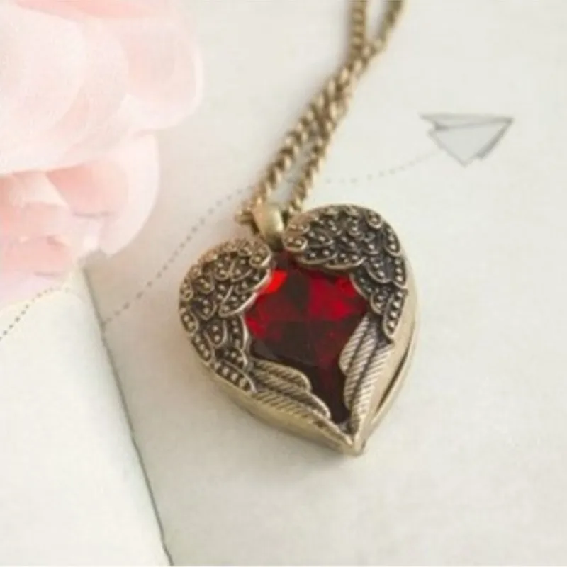 Красное сердце, каменные крылья, ангел, готика, r, морское медное ожерелье, качественные цепи, кристалл, модные ювелирные изделия, дропшиппинг, подарки