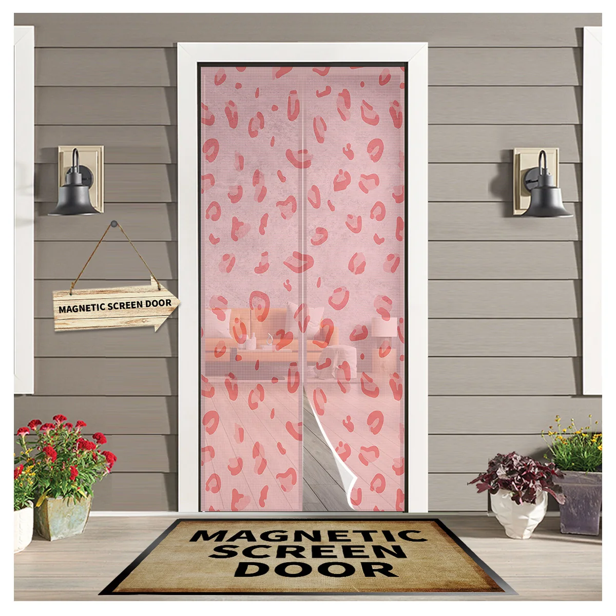 

Pink Leopard Door Curtain Magnetic Mosquito Net Curtains Bedroom Insect Door Screen Gauze Door Window Screens