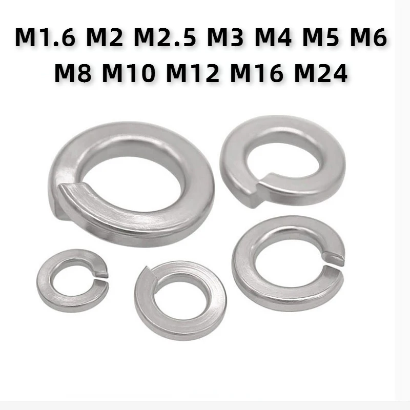 10/50/100pcs GB93 A2 304 Stainless Steel Spring Split Lock Washer Elastic Gasket M1.6 M2 M2.5 M3 M4 M5 M6 M8 M10 M12 M16 M24