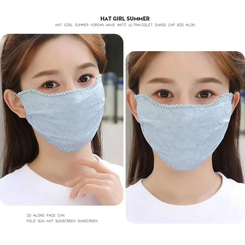 Сплошной цвет Солнцезащитный крем Кружевная маска Висячие уши козырек для лица